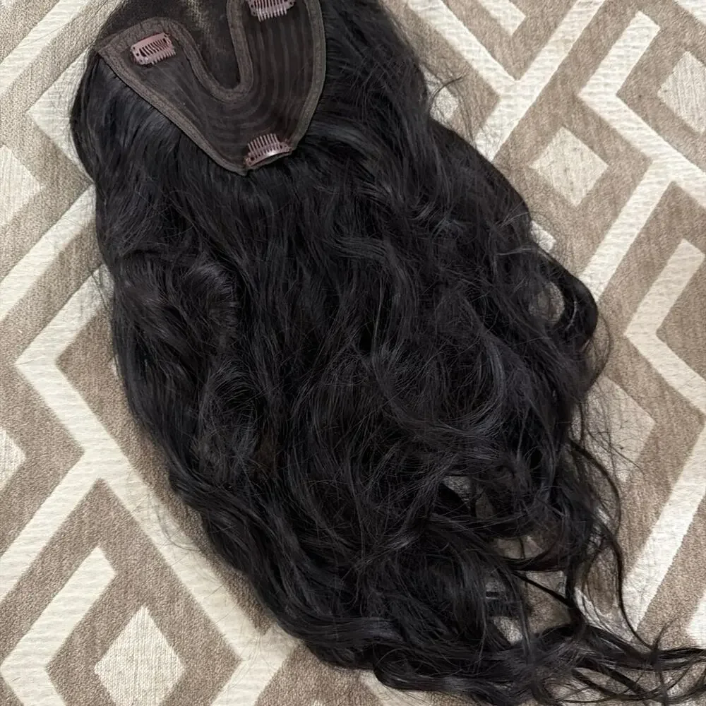 Synthetic Black Hair Topper for Thinning Hair 22 inches